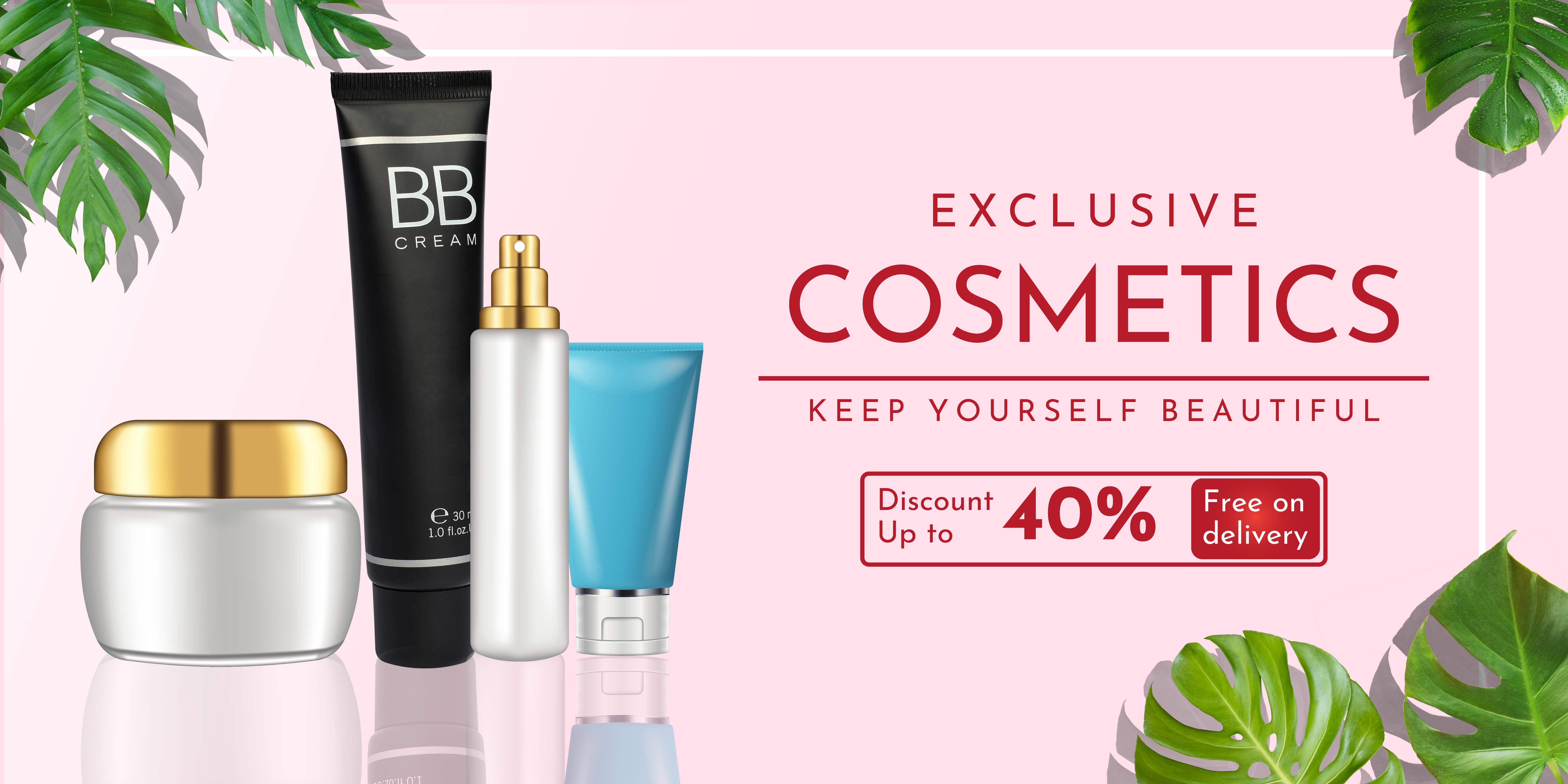 Pastel White Feminine Cosmetics Banner